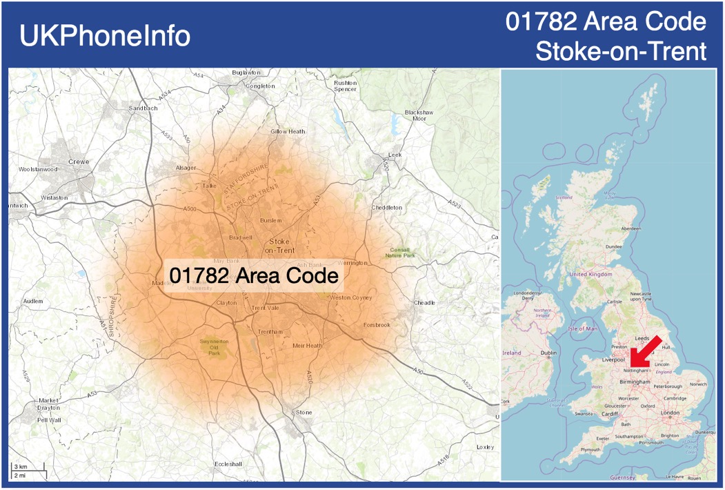 Map of the 01782 area code