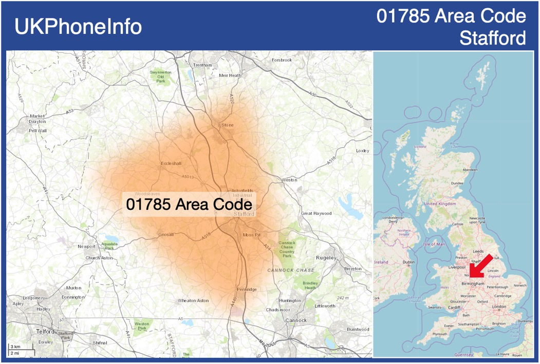 Map of the 01785 area code