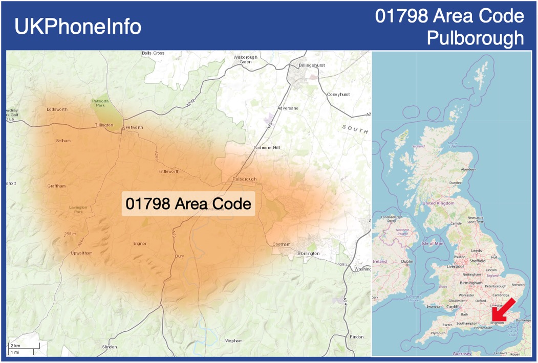 Map of the 01798 area code