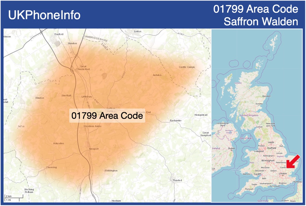 Map of the 01799 area code