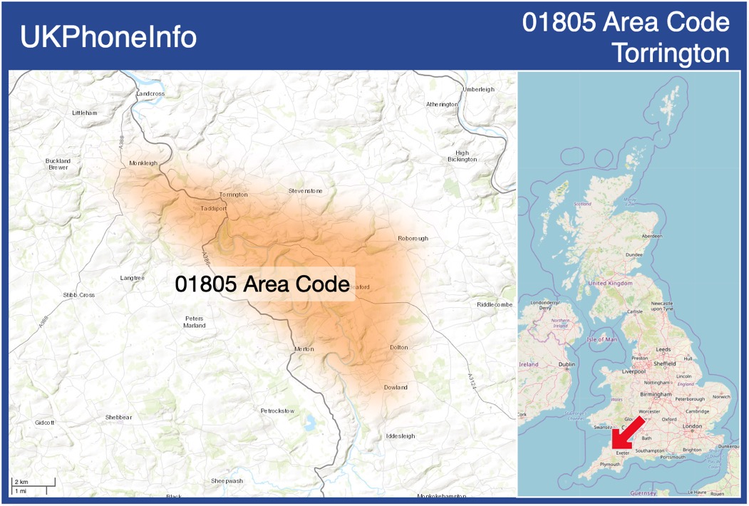 Map of the 01805 area code