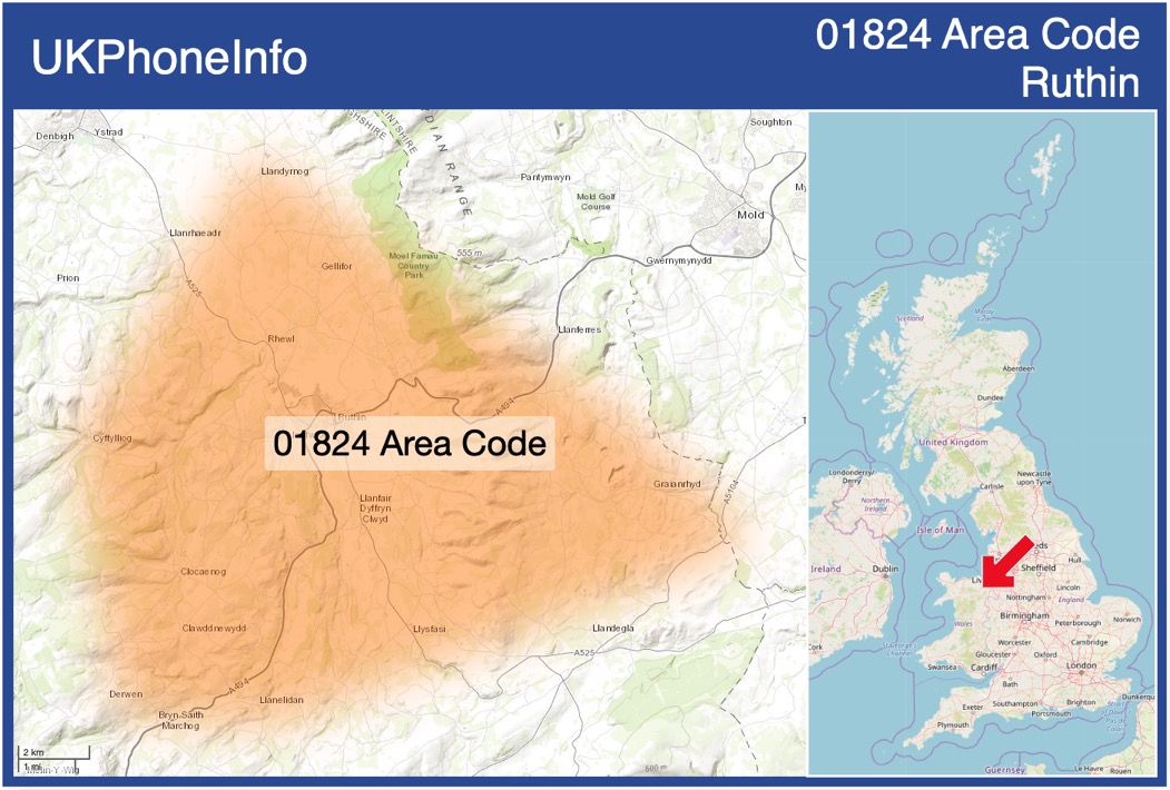 Map of the 01824 area code