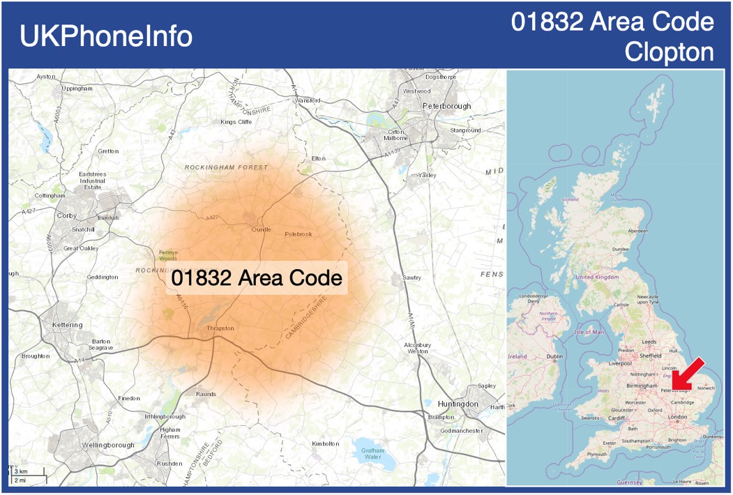 Map of the 01832 area code