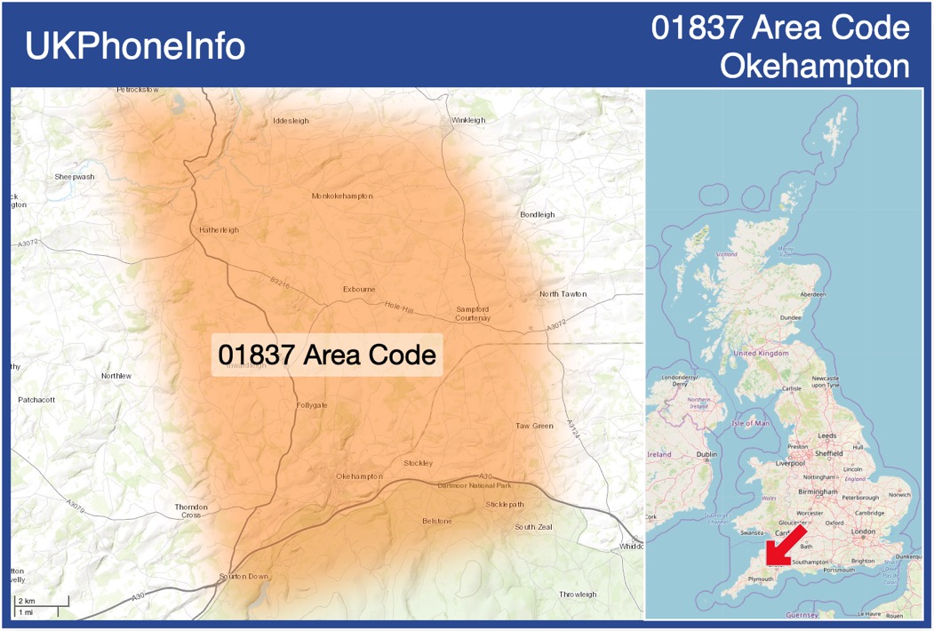 Map of the 01837 area code