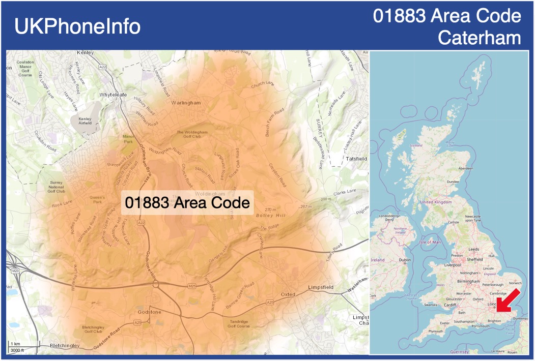 Map of the 01883 area code