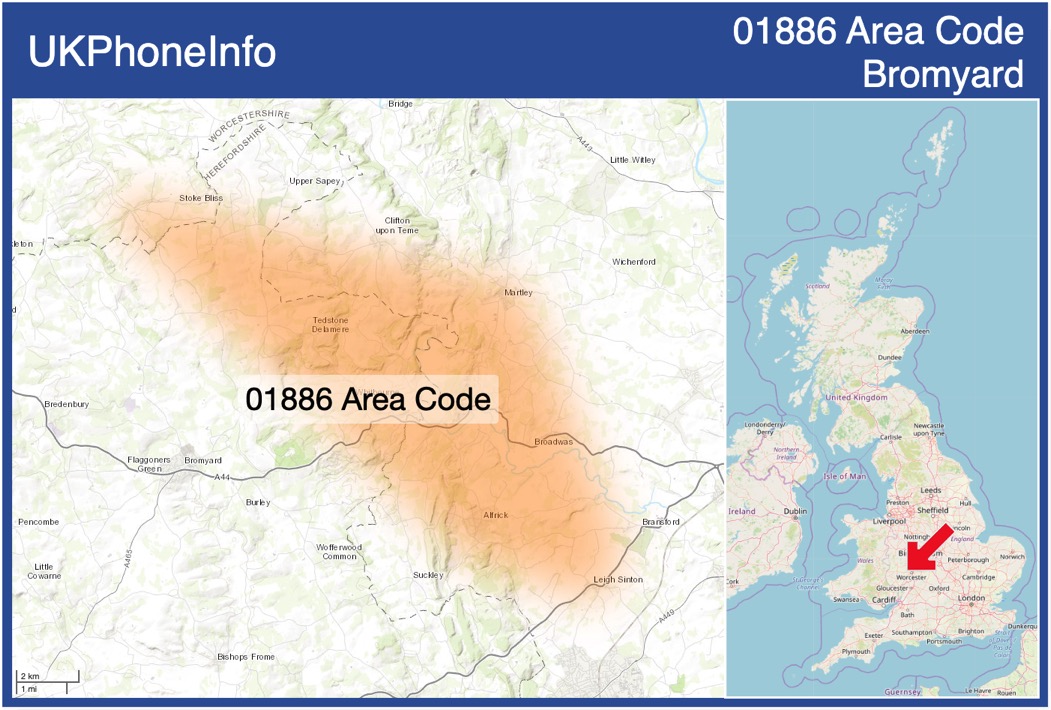 Map of the 01886 area code