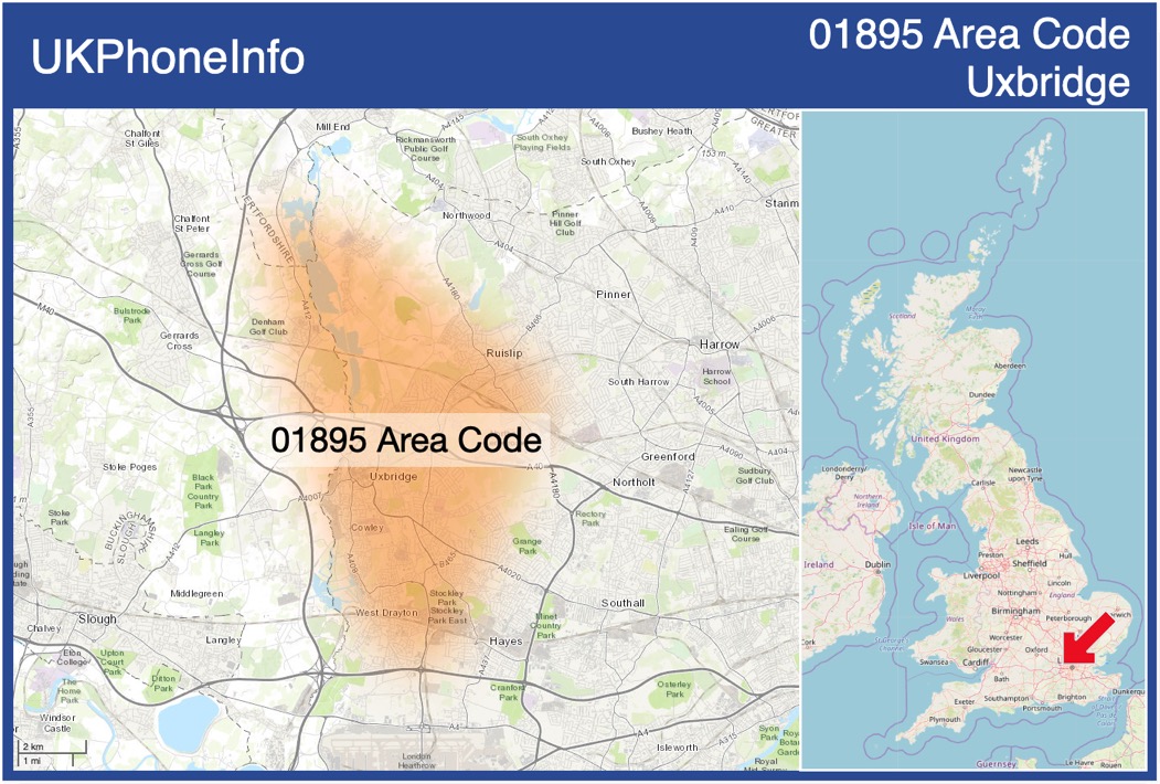 Map of the 01895 area code