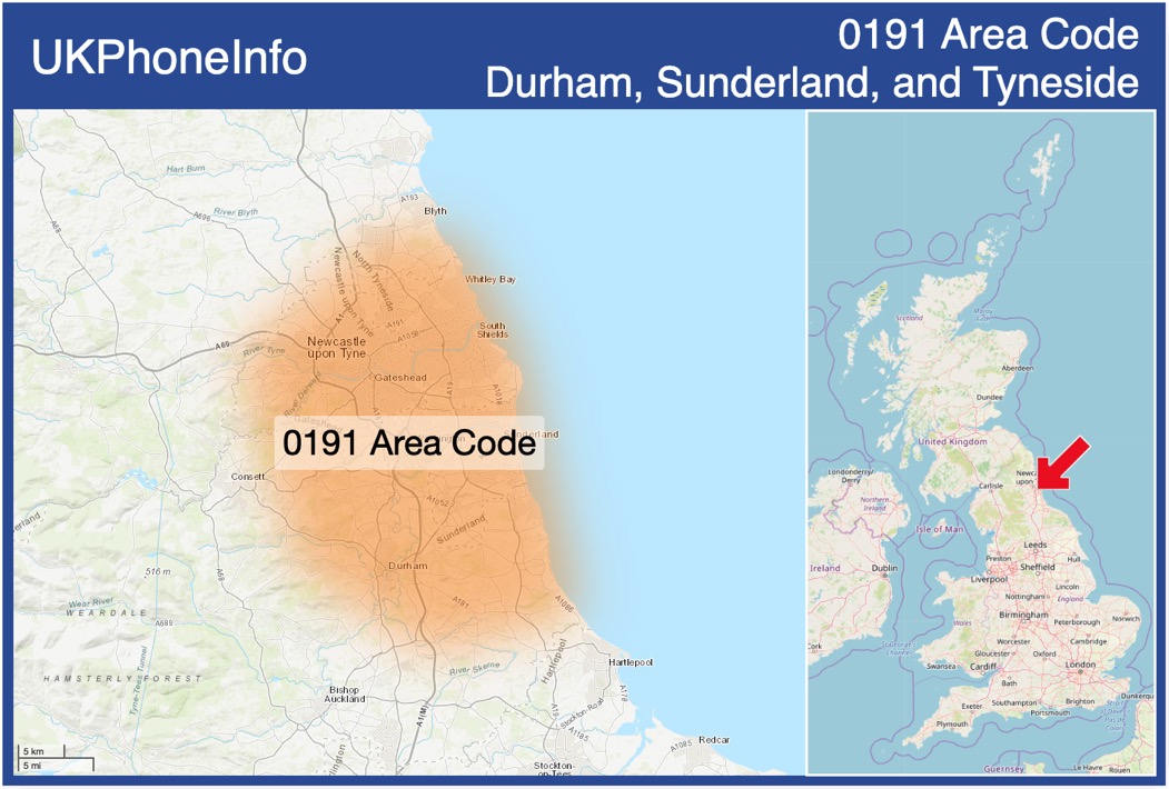 Map of the 0191 area code