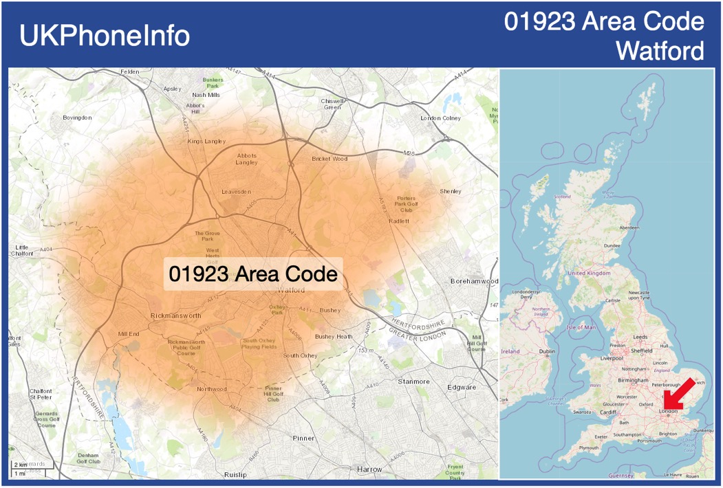 Map of the 01923 area code