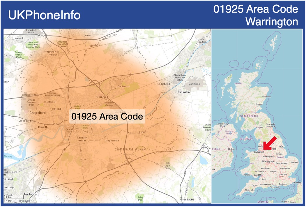 Map of the 01925 area code