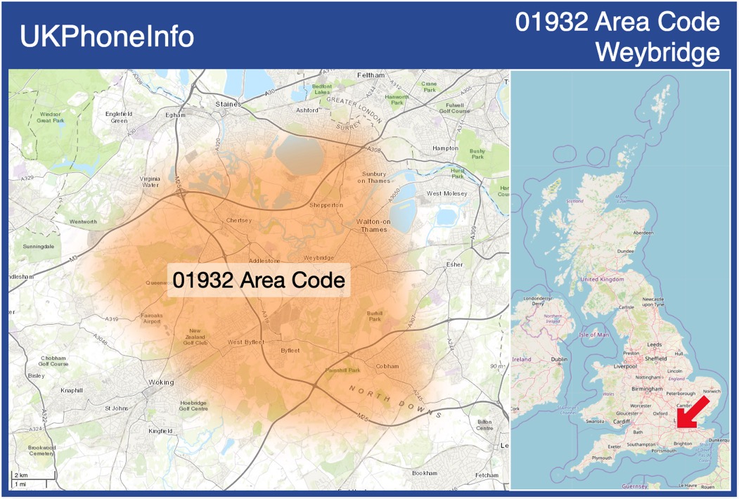 Map of the 01932 area code