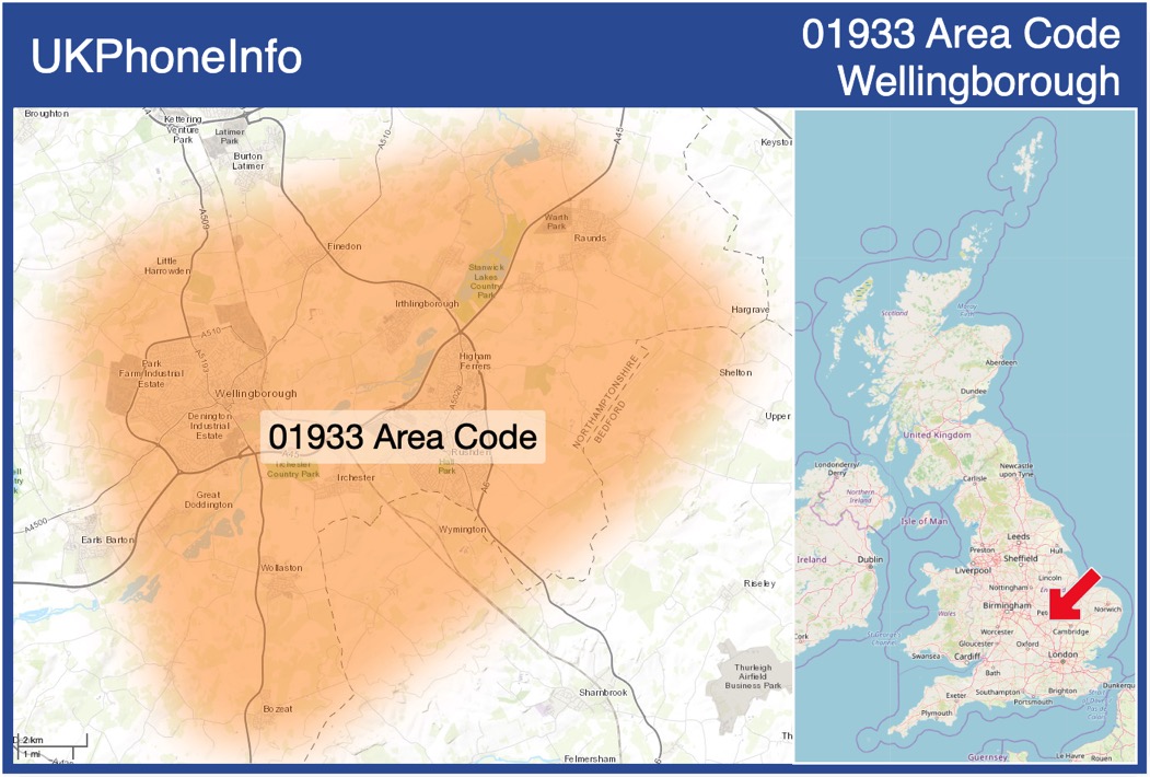 Map of the 01933 area code