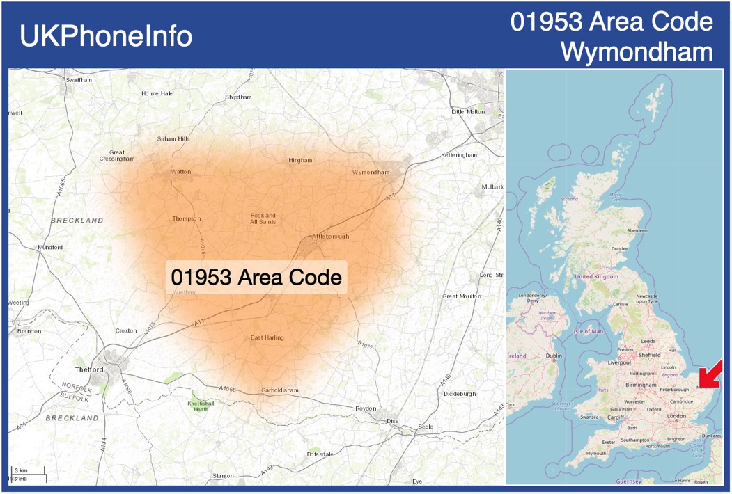 Map of the 01953 area code