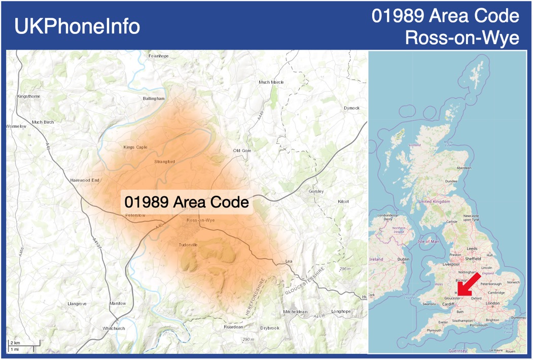 Map of the 01989 area code