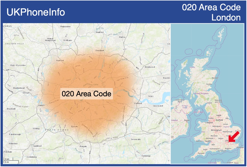 Map of the 020 area code